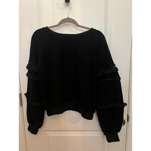 Olivaceous Women's Black Long Sleeve with rows of fringing L Sweatshirt Bohemian
